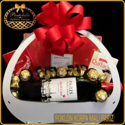 Poklon korpa Mali Pariz sa francuskim vinom, Raffaello i luksuznim čokoladama