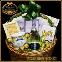 poklon korpa sa prosecco vinom i čokoladama