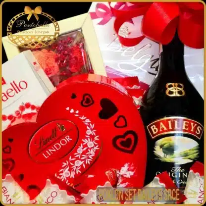 detalj poklon set sa likerom baileys i čokoladom