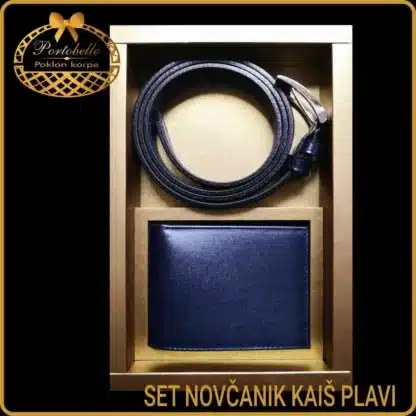 Poklon set novčanik kaiš plavi