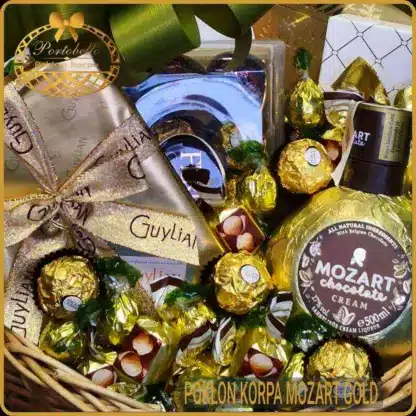 poklon korpa mozart gold sa čokoladama i likerom detalj
