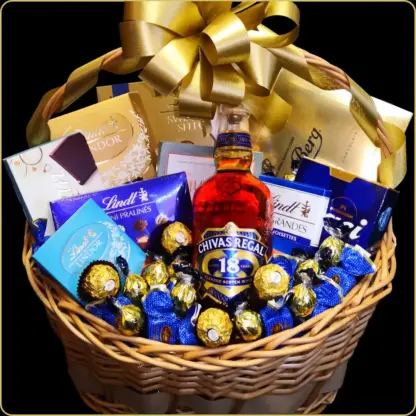 poklon korpa gold signature sa chivas regal 18 i cokoladama