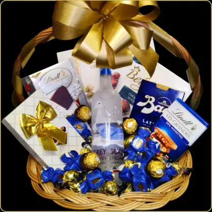 poklon korpa grey goose votka i luksuzne cokolade lindt baci belgian ferrero