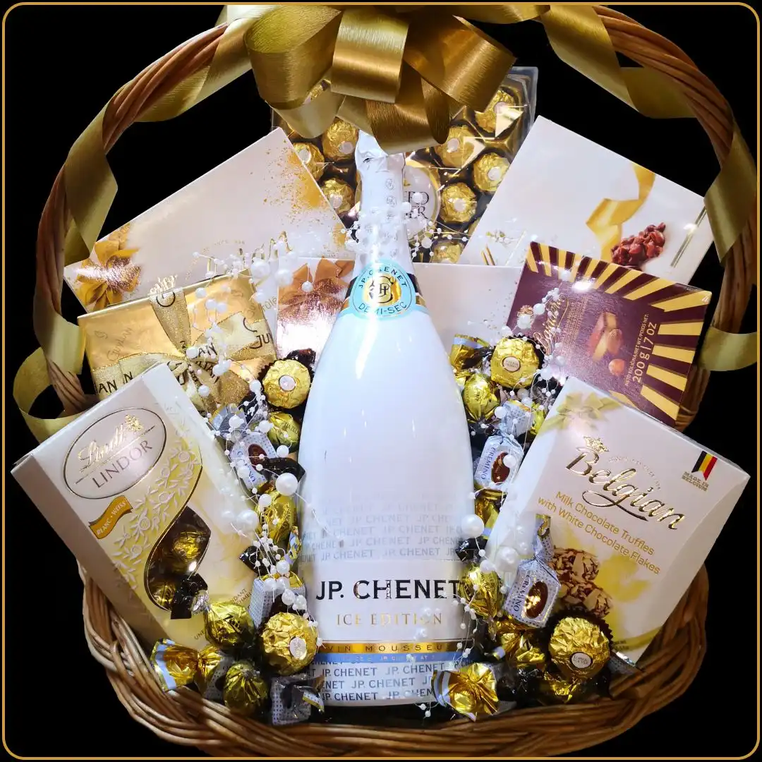 poklon korpa chenet magnum sa šampanjcem i čokoladama za žene