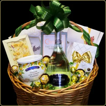 poklon korpa prosecco sa vinom i čokoladama