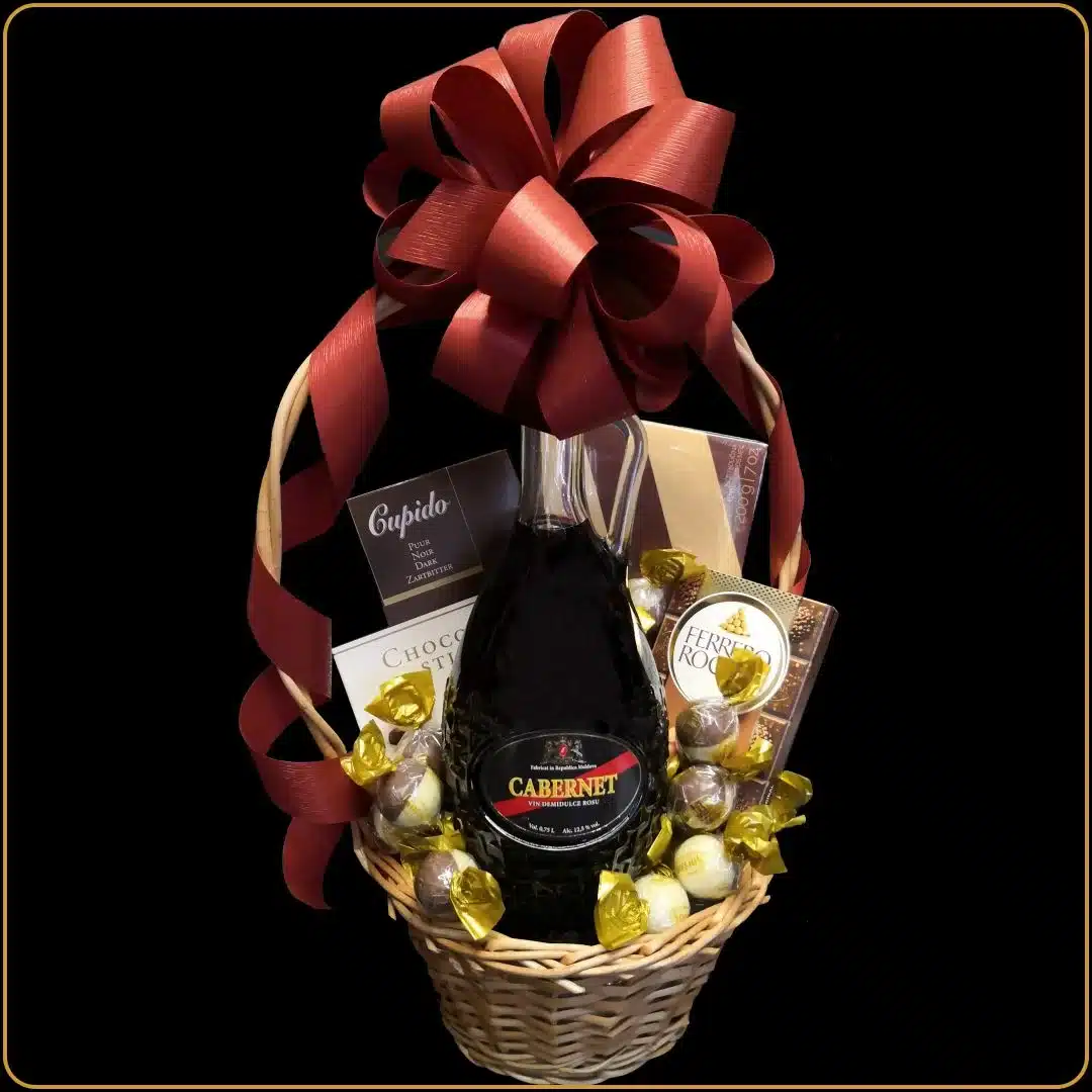 poklon korpa sa vinom i cokoladom slatki cabernet