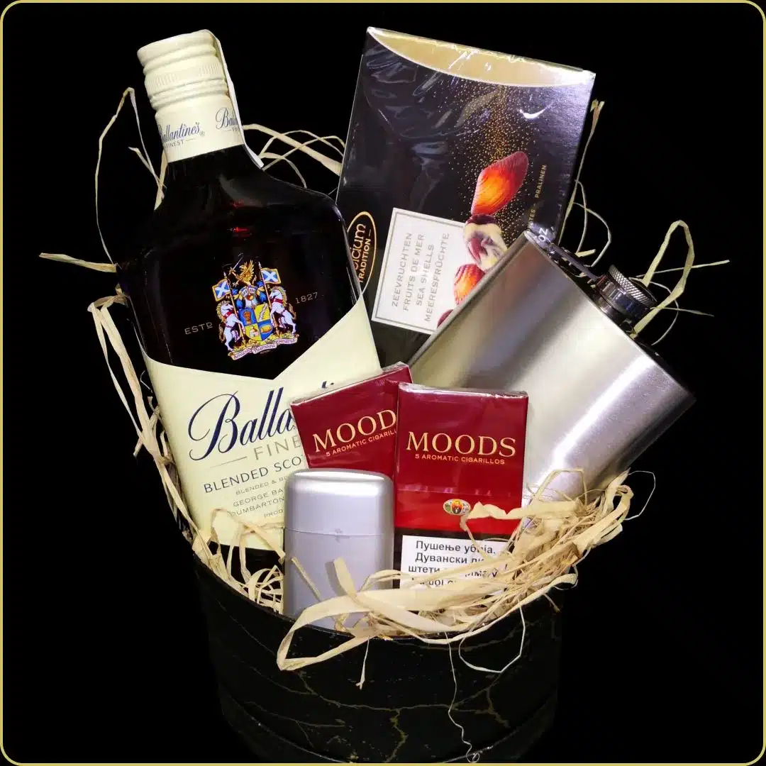 poklon set sa ballantines viskijem i cigarilosima