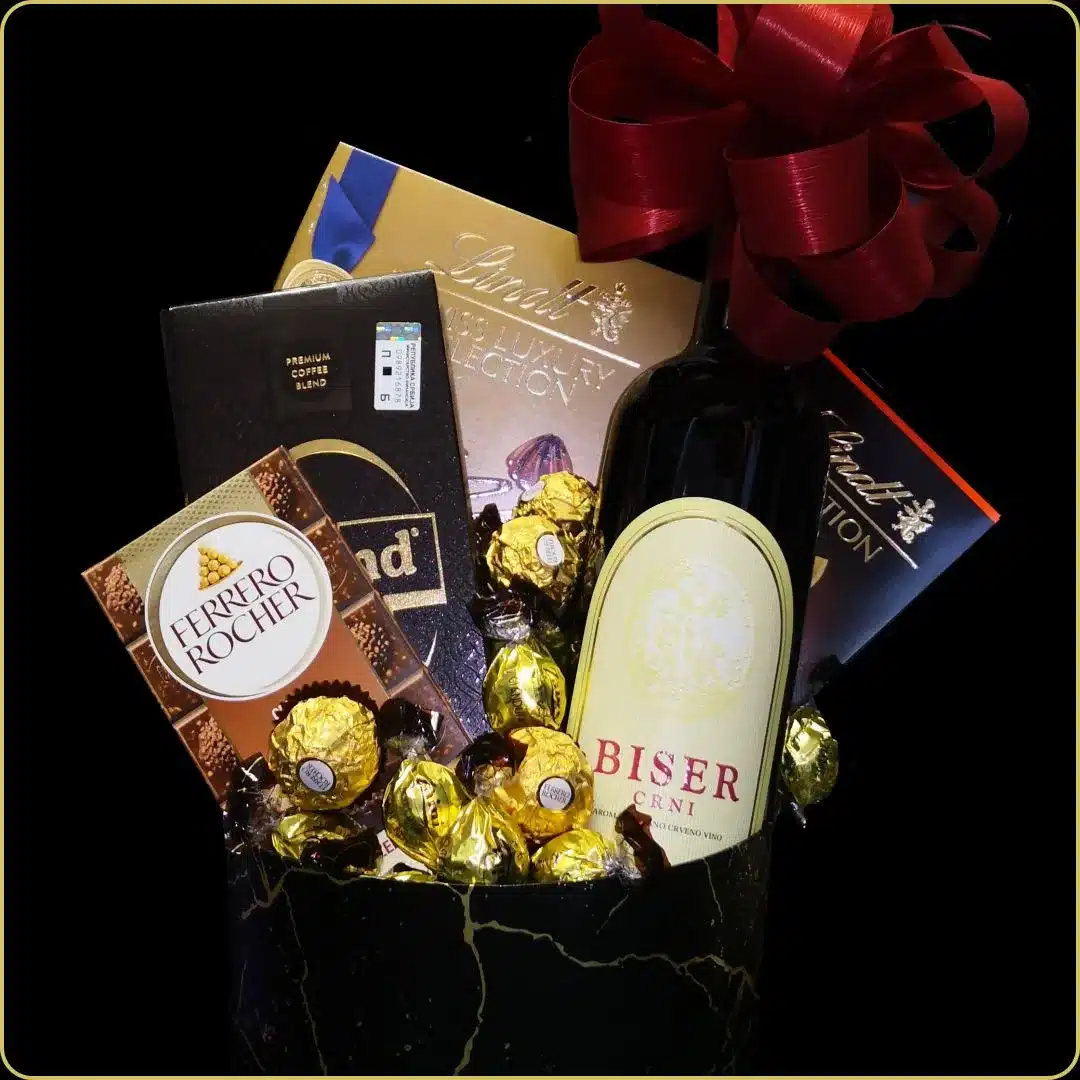 poklon set biser sa vinom i cokoladom za slavu