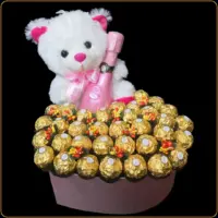 ferrero buket sa rose sampanjcem i plisanom igrackom za devojku