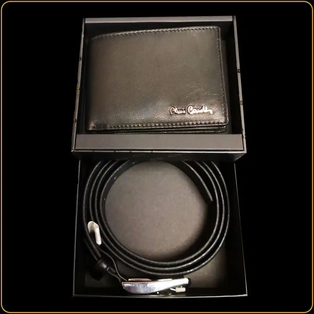 crni kozni novcanik i kais u poklon kutiji