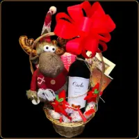 novogodisnji poklon merlot sa vinom i plisanom igrackom