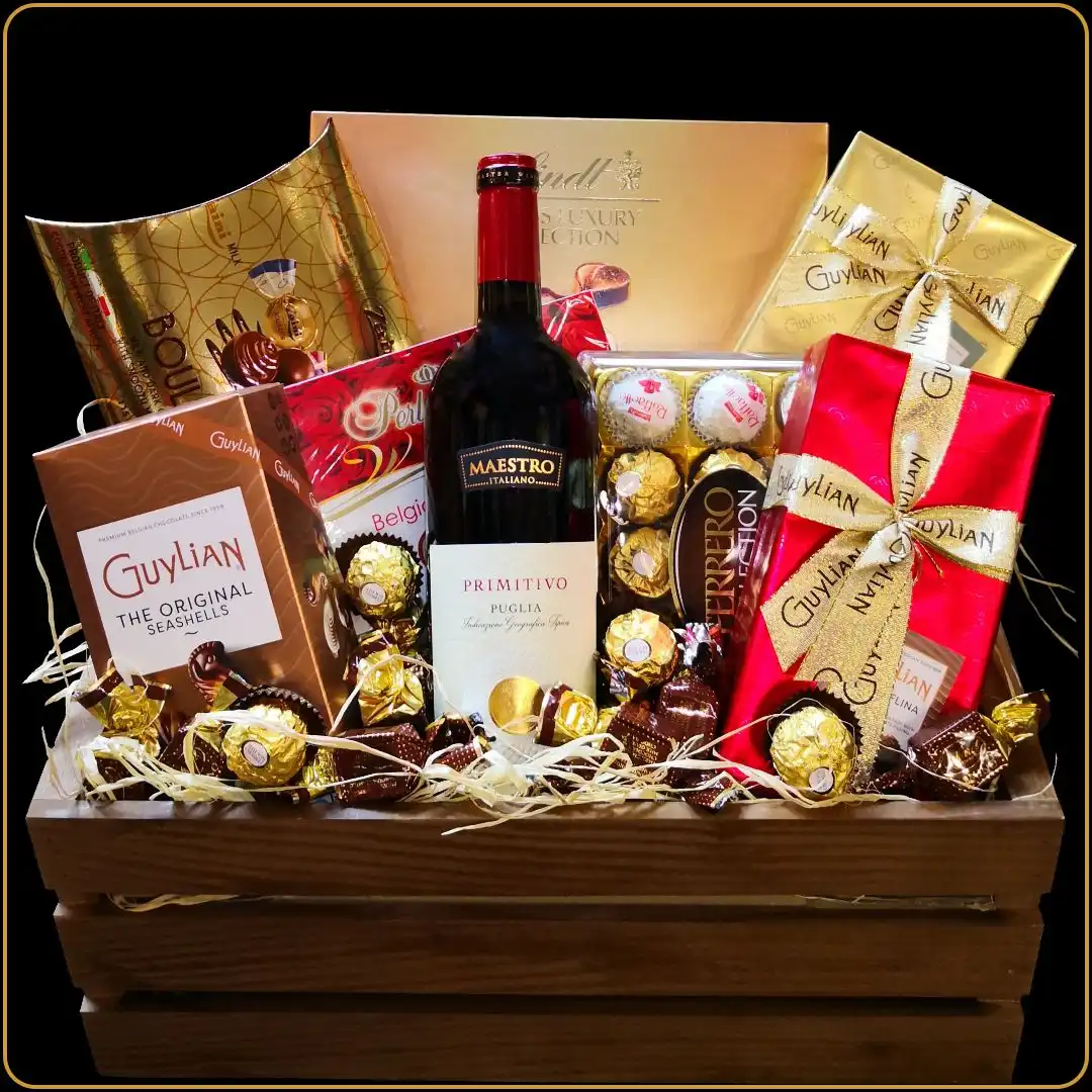 poklon gajbica master sa italijanskim vinom i čokoladama