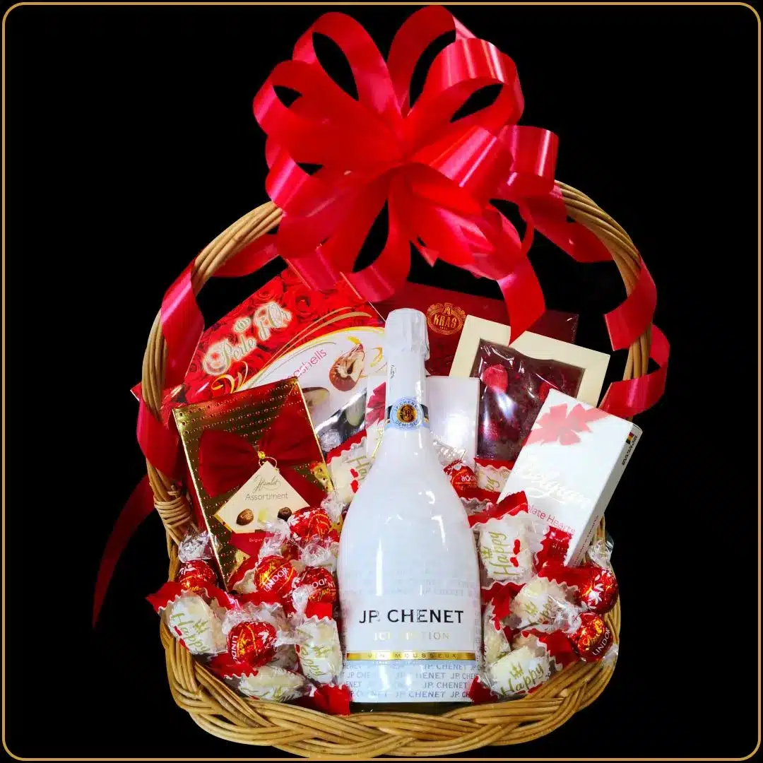 poklon korpa jp chenet white sa penušavim vinom i čokoladama