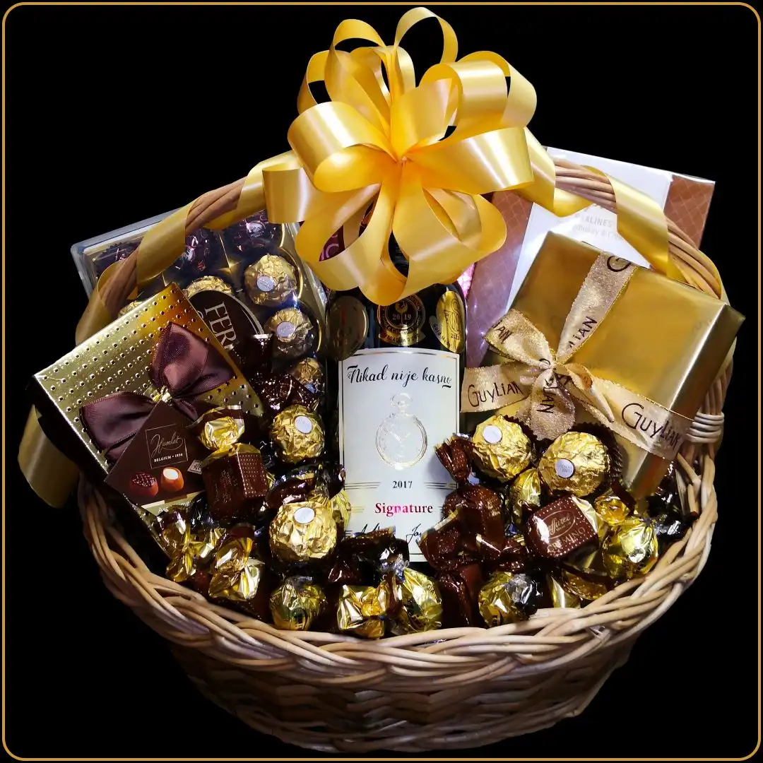 poklon korpa nikad nije kasno vino i cokolade za njega