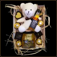 poklon set medeni meda sa viskijem medom i plisanom igrackom