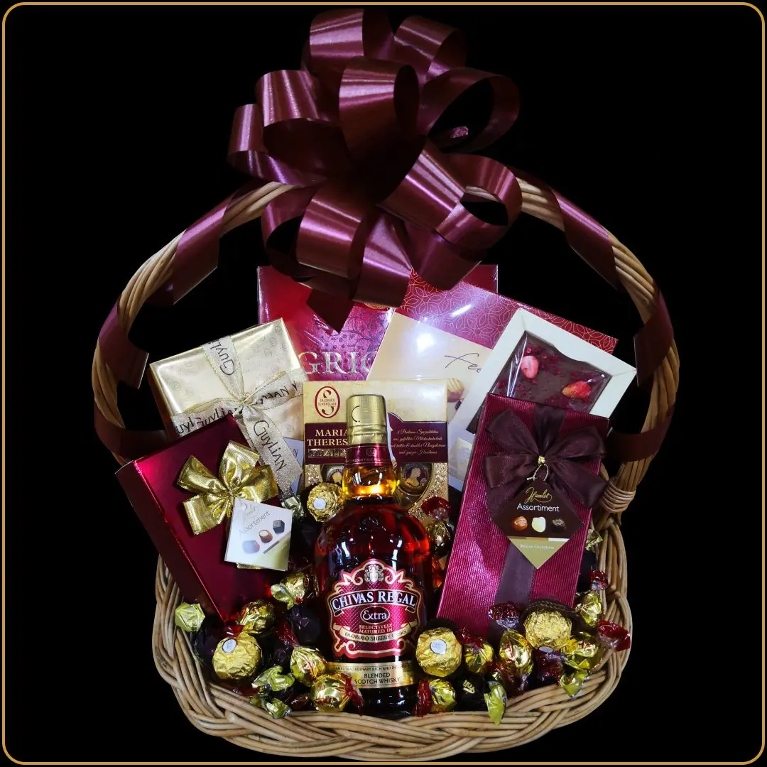poklon korpa sa chivas extra viskijem i belgijskim čokoladama