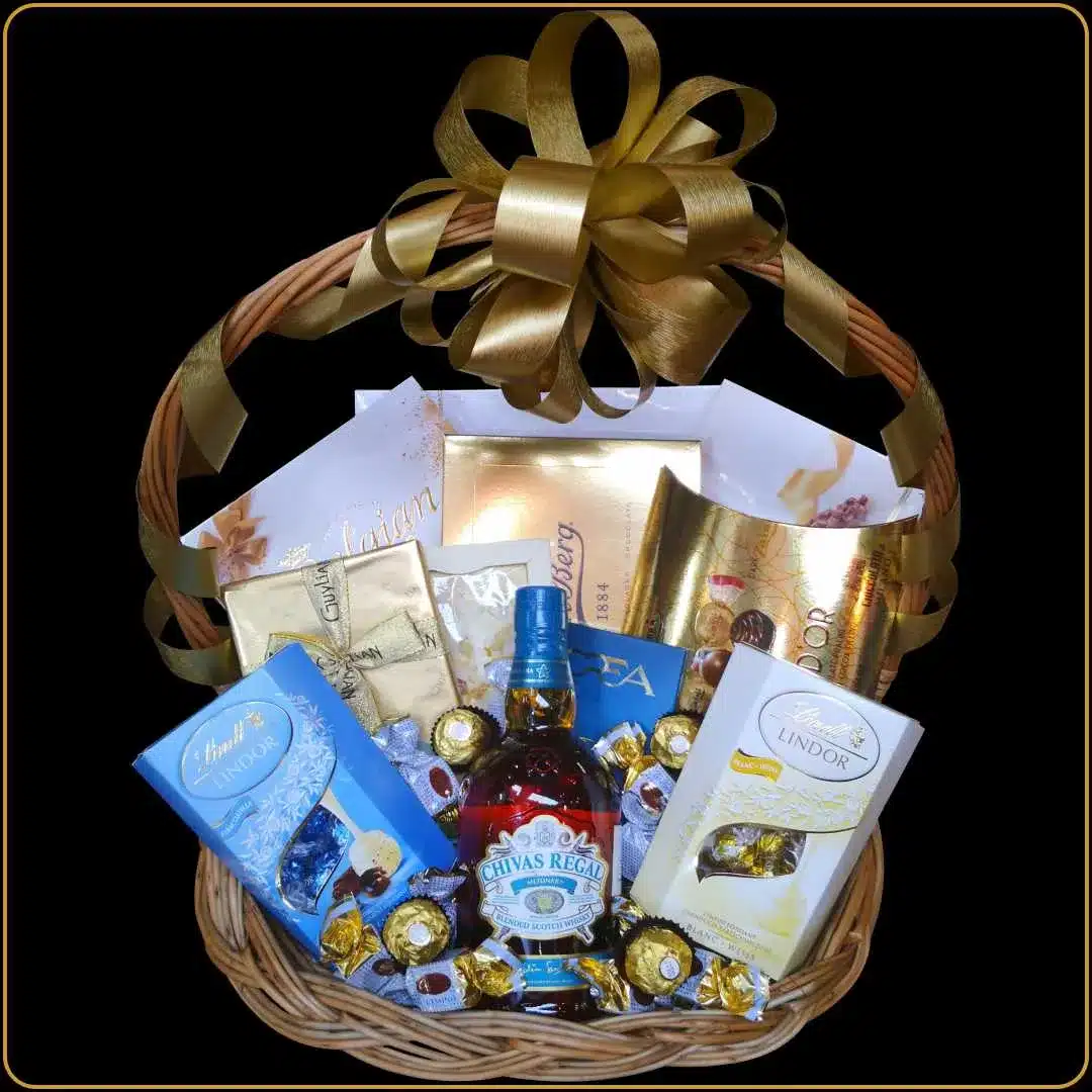 poklon korpa chivas mizunara sa viskijem i cokoladama