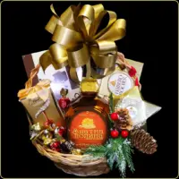 novogodišnja poklon korpa zlatna dolina rakija i čokolade za novu godinu