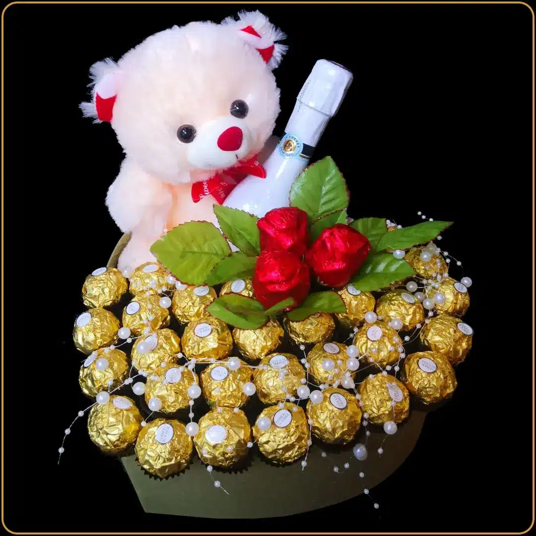 ferrero buket ice sa plišanim medom i ferrero čokoladama