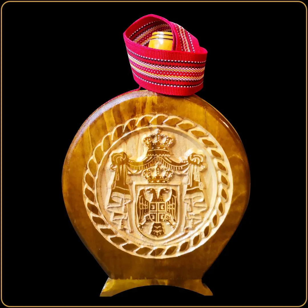 čutura srbija drvena sa grbom i kaišem