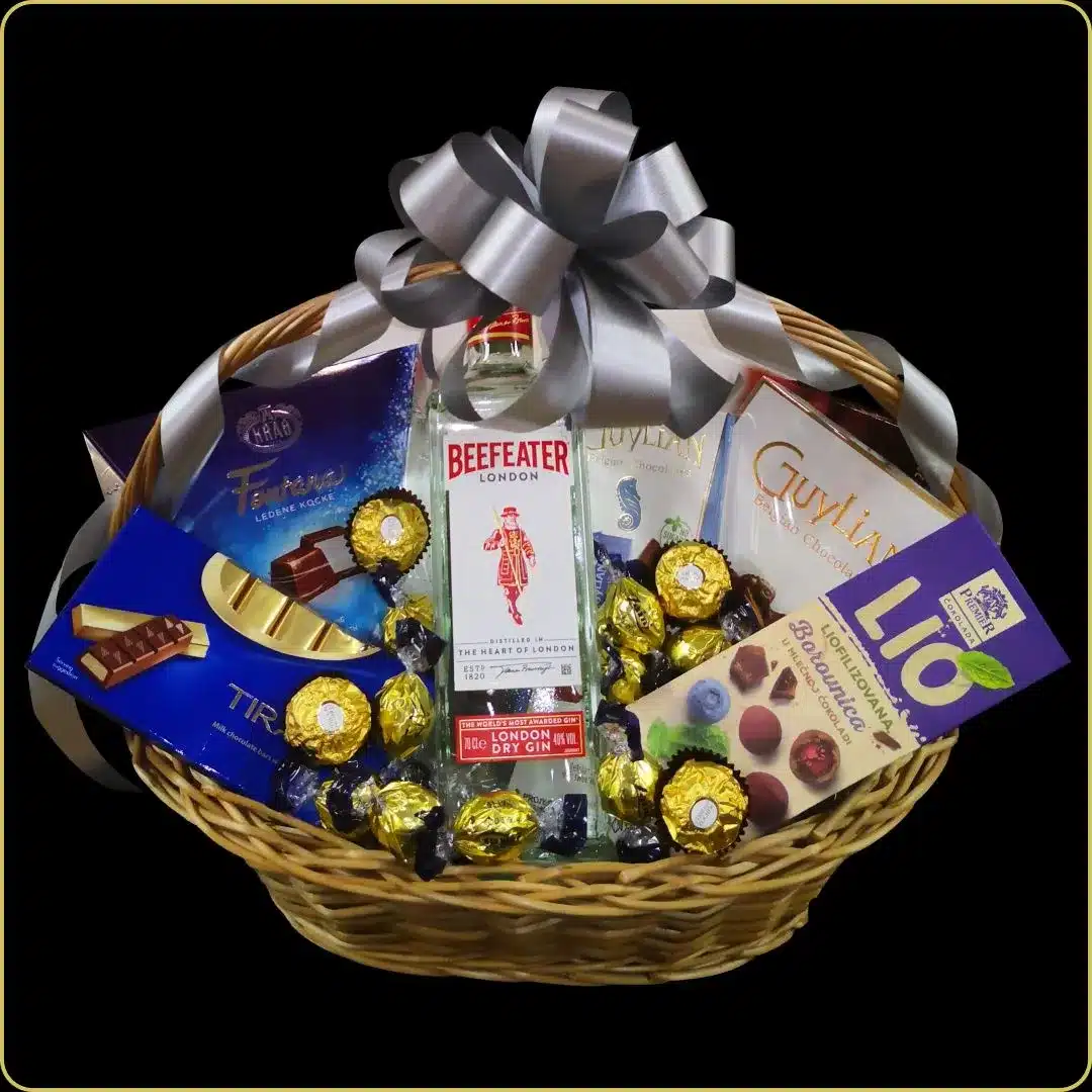 poklon korpa sa beefeater dzinom i cokoladama