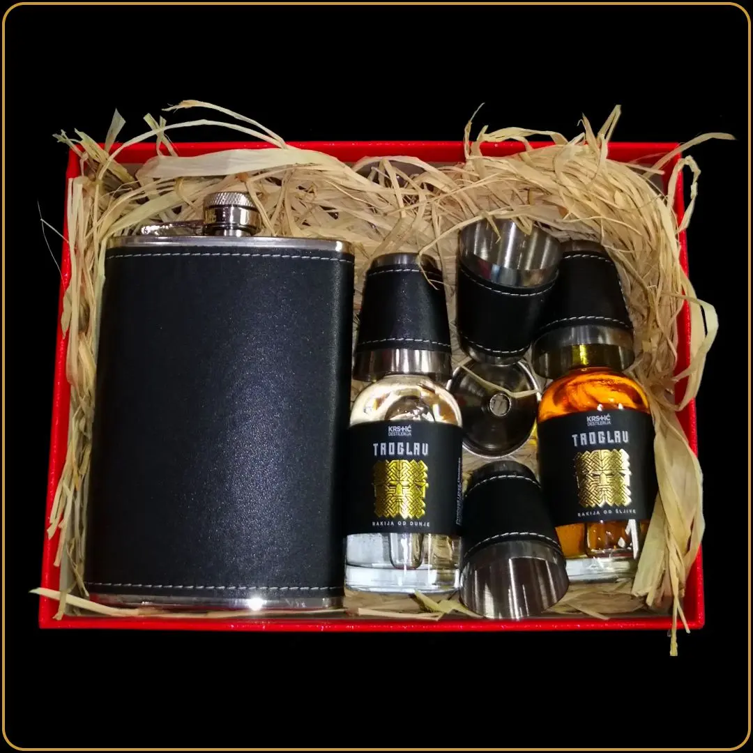 poklon set gentlemen sa pljoskom i rakijama troglav