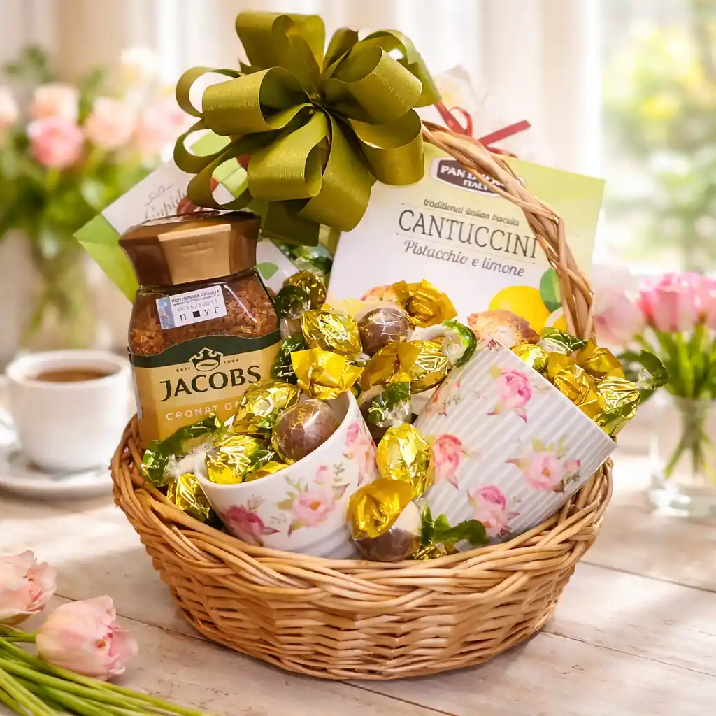 poklon korpa za 8 mart sa kafom i slatkisima