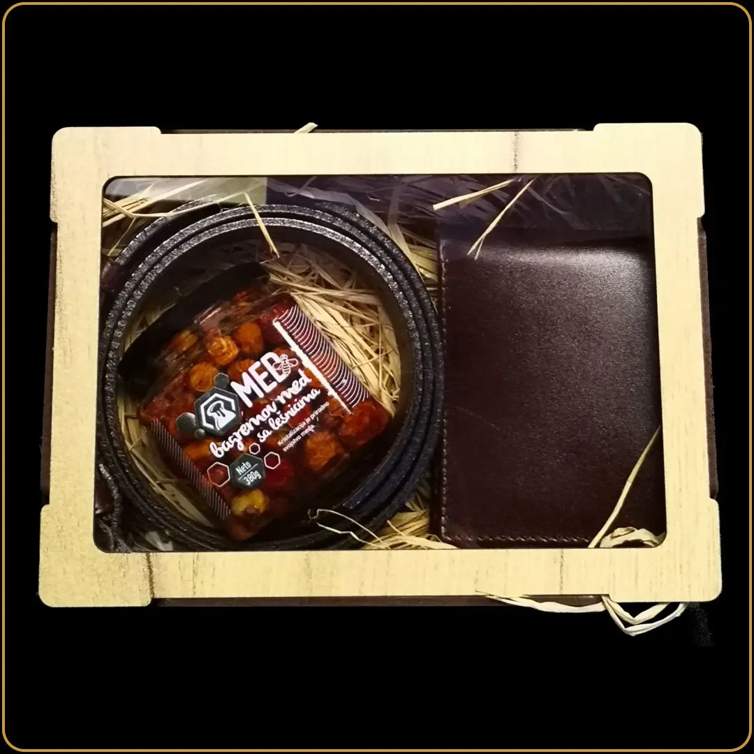 poklon gajbica medeni novcanik kais i med sa lesnikom