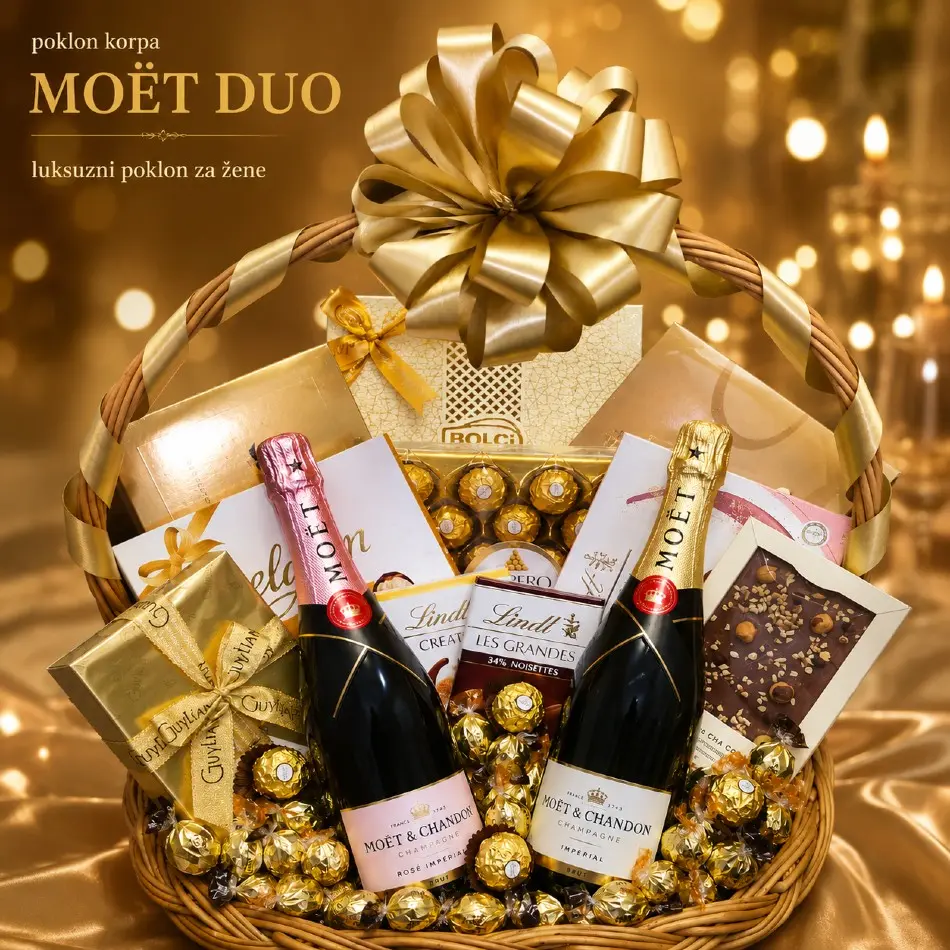 Luksuzni poklon za ženu korpa Moet duo