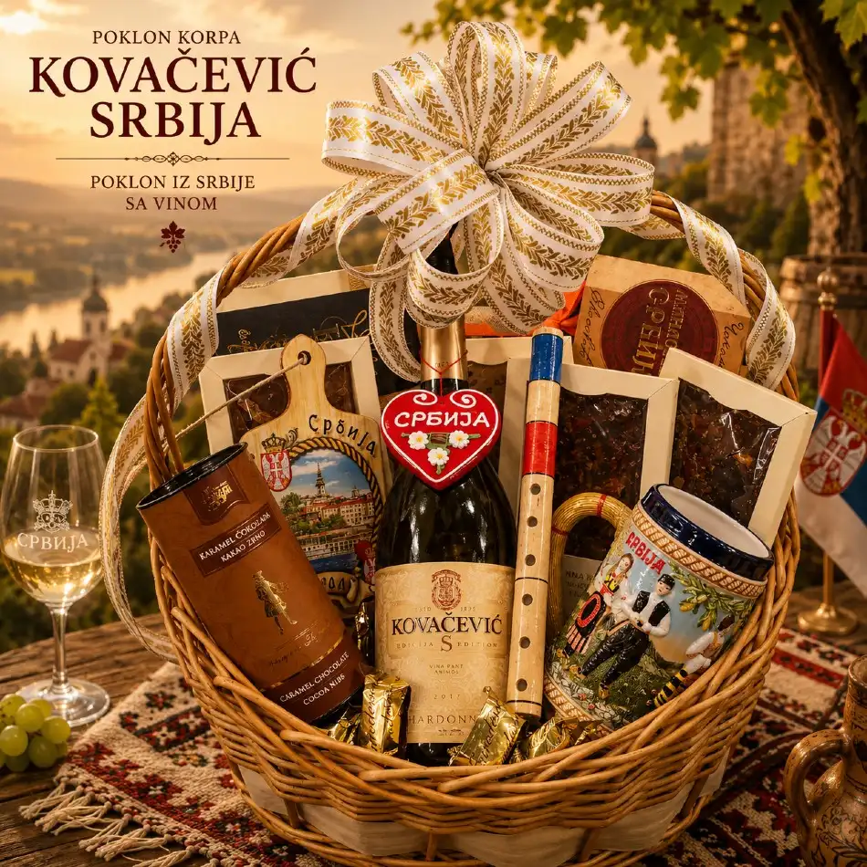 poklon iz srbije sa vinom korpa kovačević