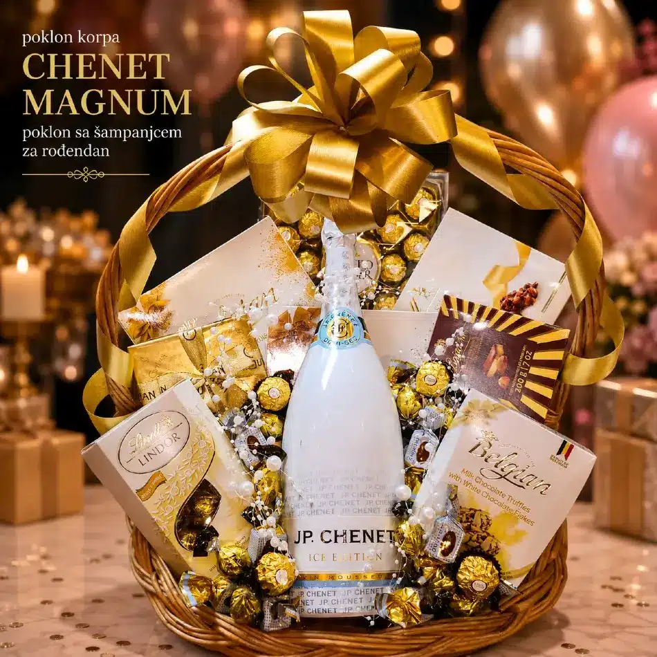 poklon sa šampanjcem za rođendan korpa chenet magnum