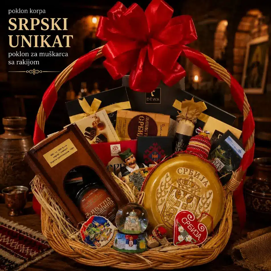 poklon za muškarca sa rakijom korpa srpski unikat