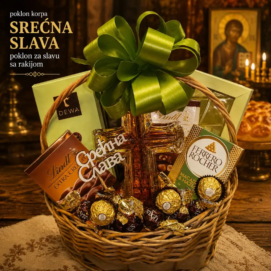 poklon za slavu sa rakijom korpa srećna slava