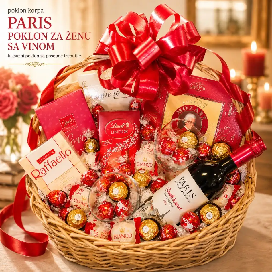 poklon sa vinom za ženu korpa paris