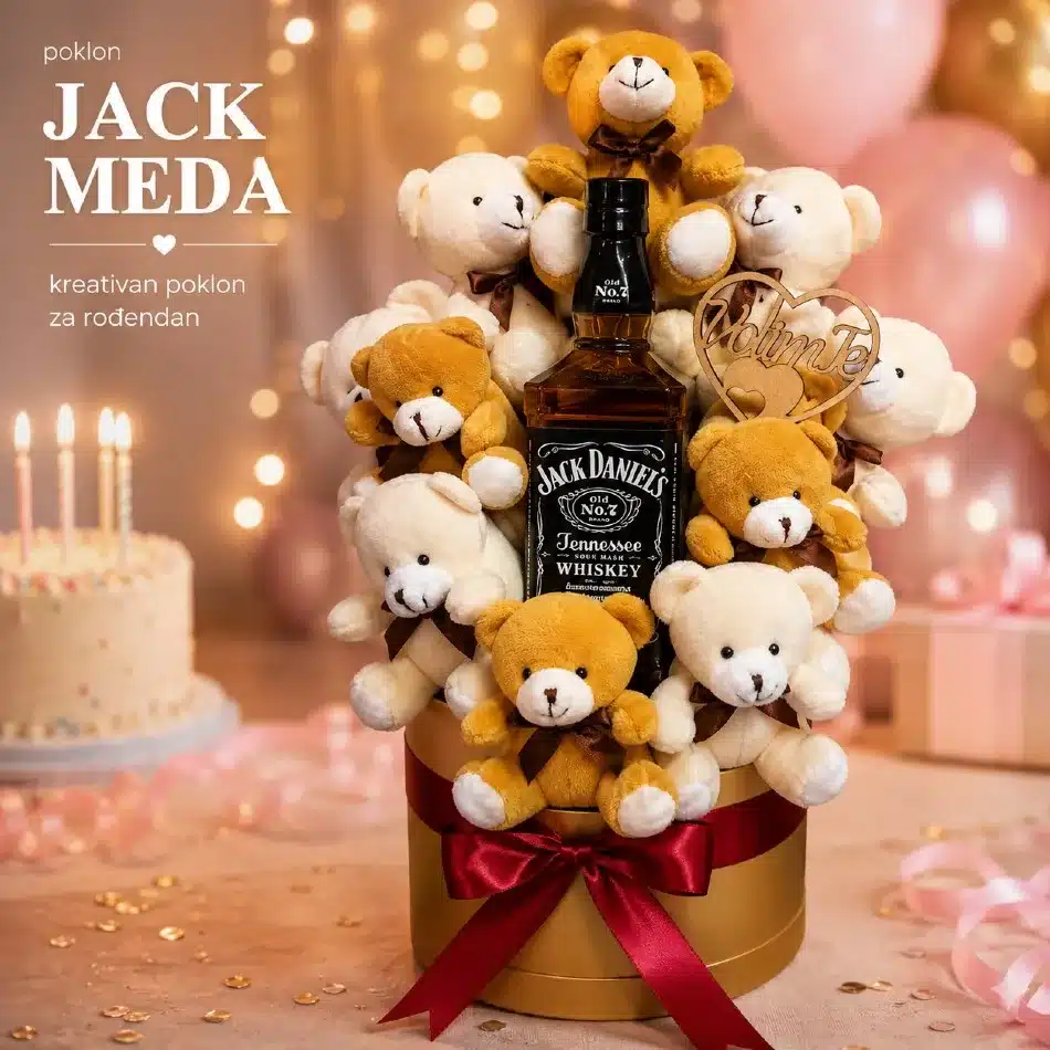 Poklon kompozicija Jack Meda sa viskijem kao originalan rođendanski poklon