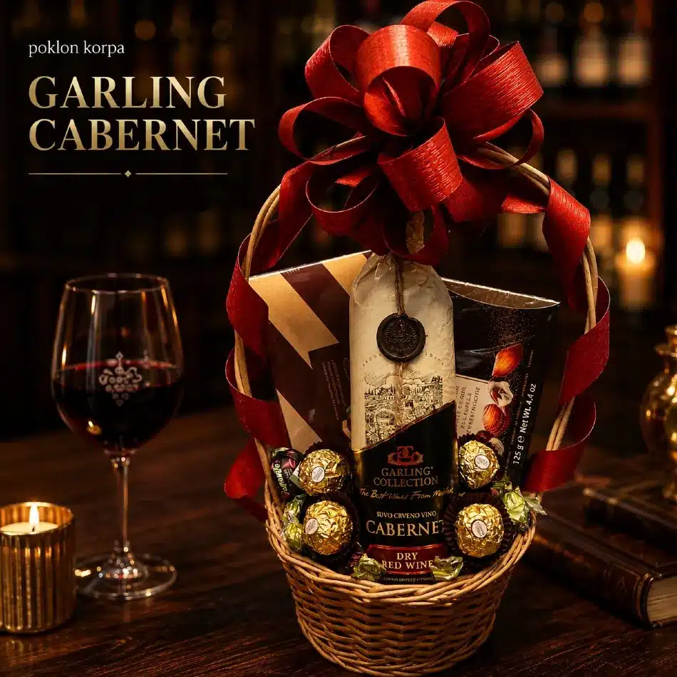 poklon korpa garling cabernet vino i čokolade