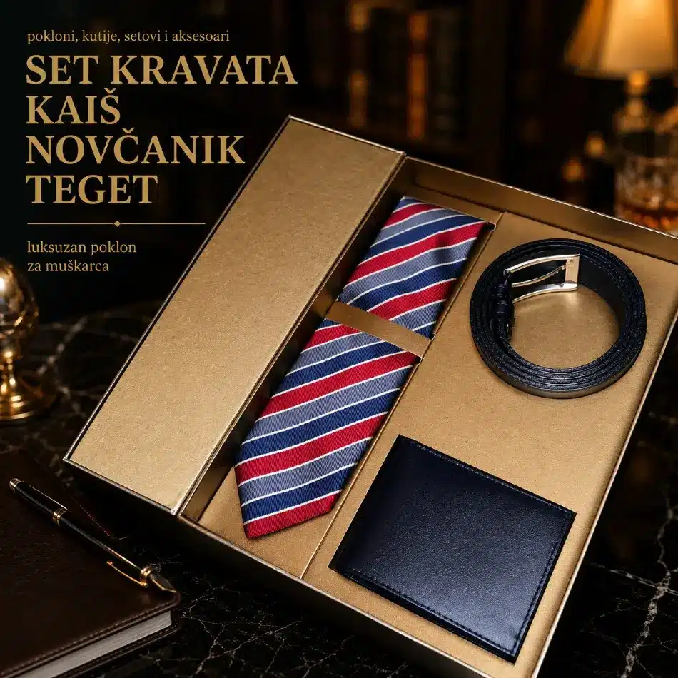 set kravata kaiš novčanik u teget boji muški poklon