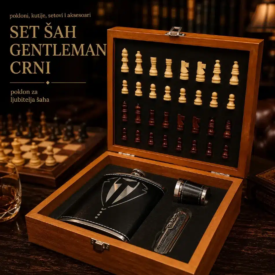 set šah gentleman poklon za ljubitelja šaha u crnoj boji