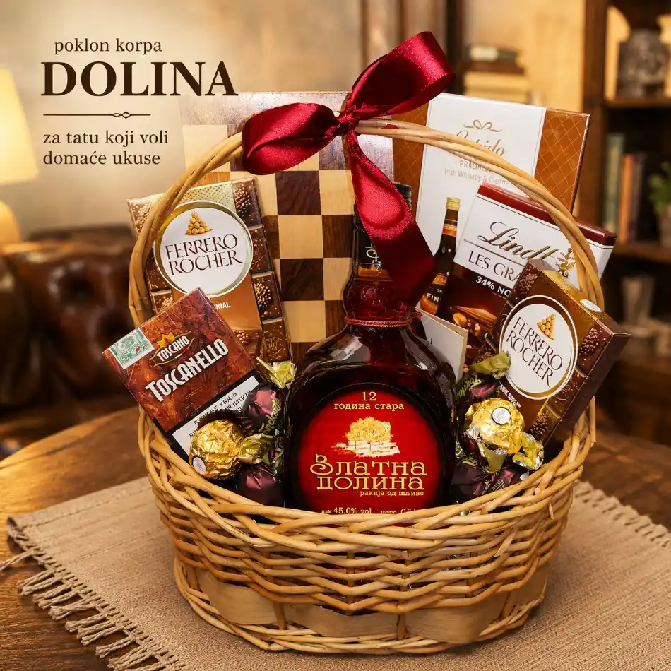 poklon za tatu koji voli domaće ukuse korpa Dolina sa rakijom i šahom