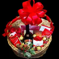 Novogodišnji poklon Baileys sa Baileys Irish Cream 0,7 l, Ferrero, Lindt i drugim čokoladama u pletenoj korpi