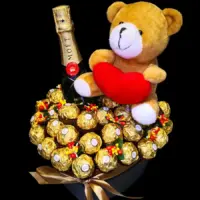 Ferrero Rocher buket sa Moët šampanjcem i plišanim medom