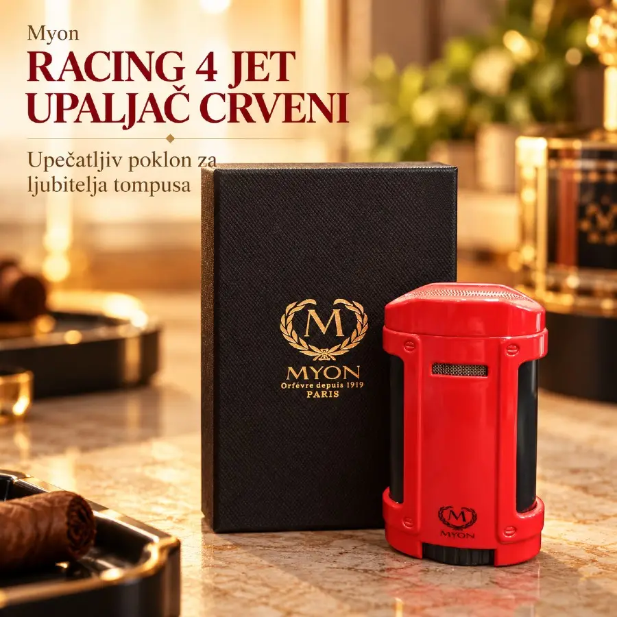 Crveno-crni Myon Racing 4 Jet upaljač za tompuse uz crnu Myon kutiju